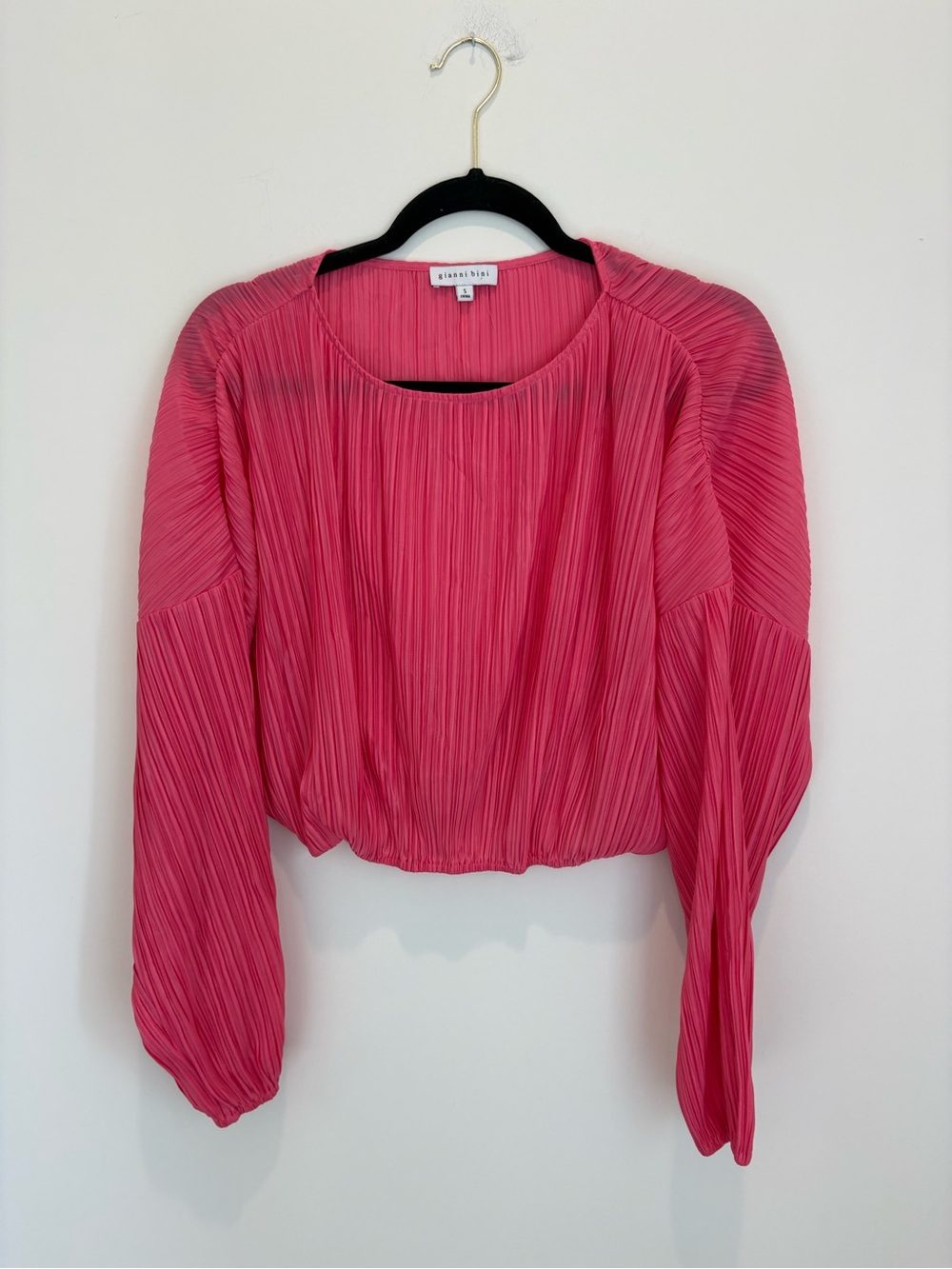 Gianni Bini Hot Pink Pleated Long-Sleeve Blouse